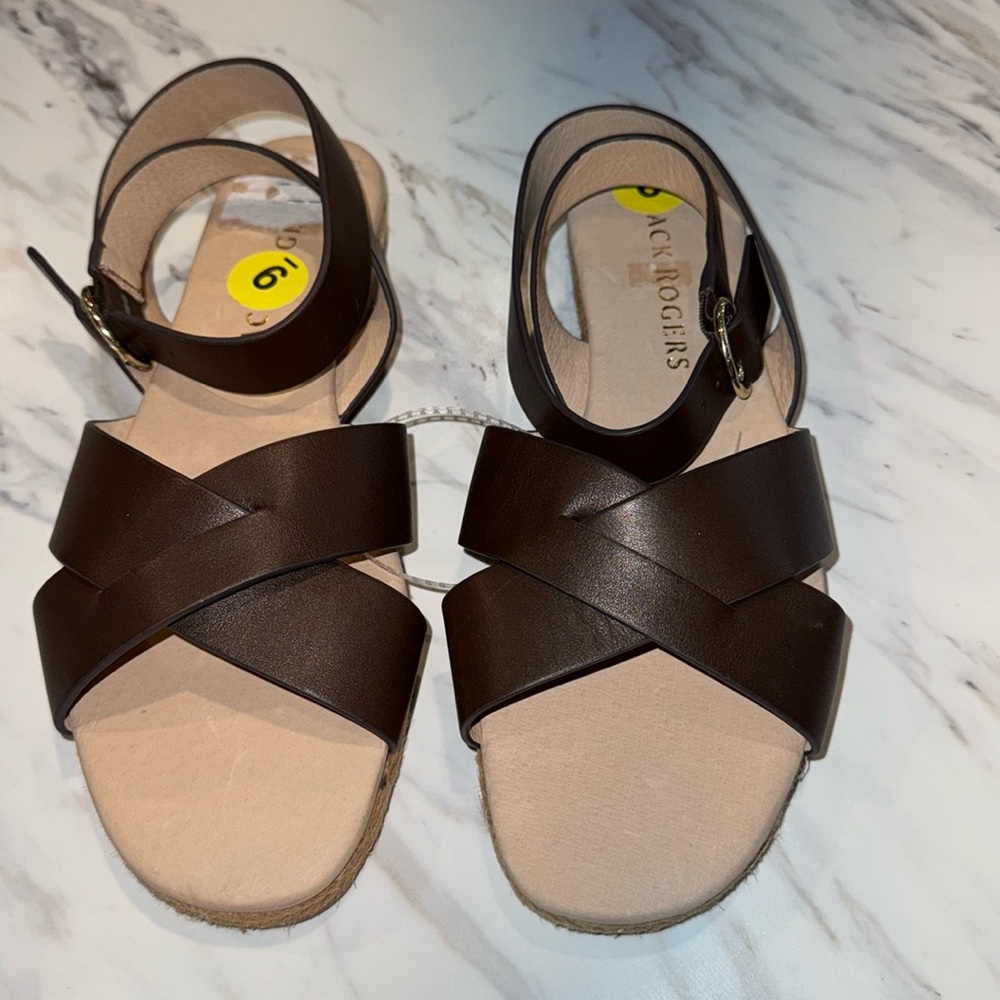 Jack Rogers Women's Slotted Sloane Pebbled Espadrille Sandals Brown Size 9 NWOT